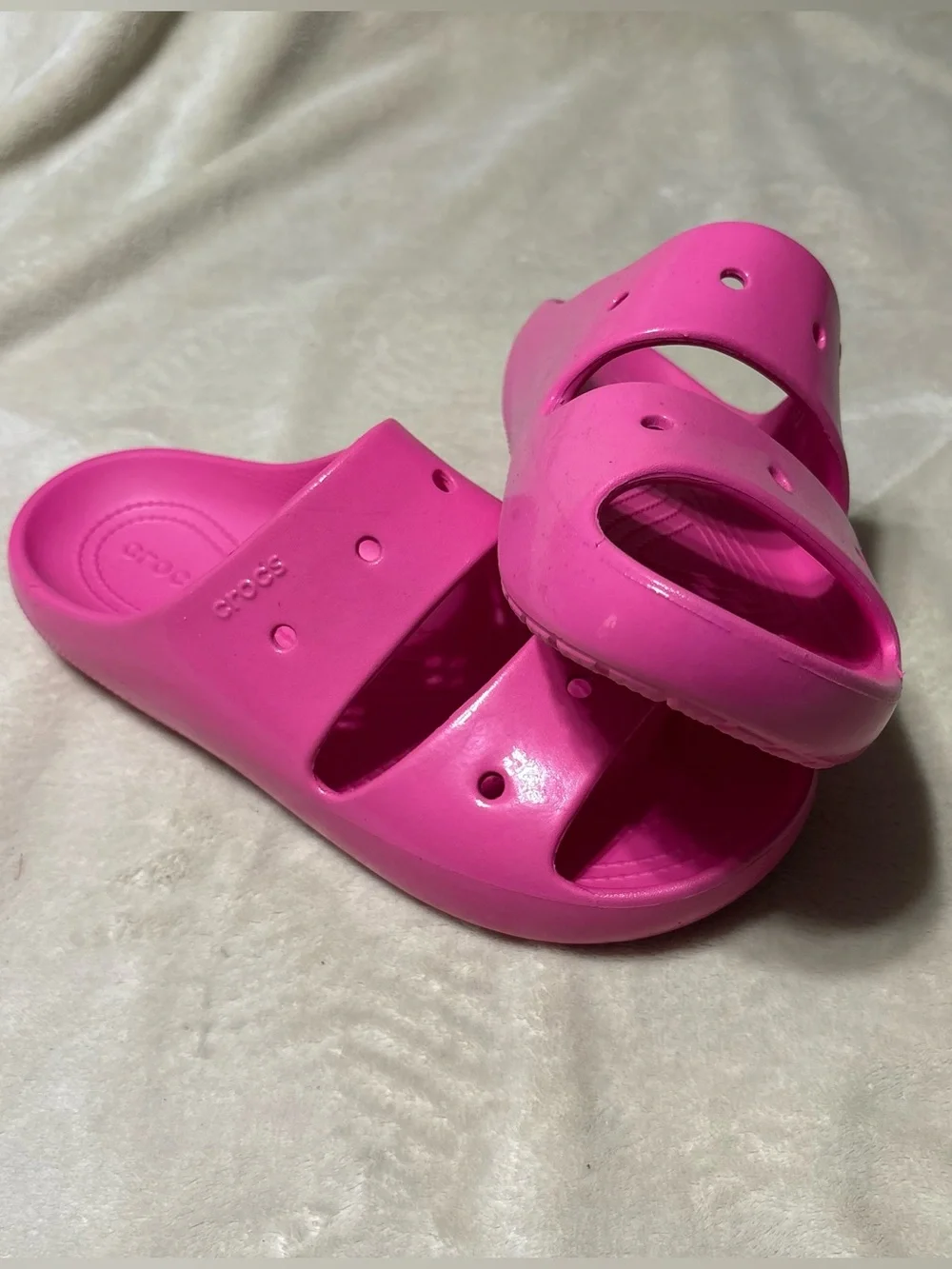 CROCS Double Strap Slide Sandals in Hot Pink